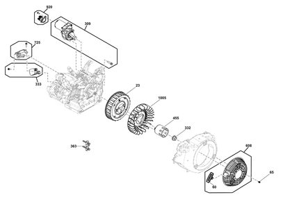 Flywheel, Ignition, And Starter Group Diagram and Parts List for 25E337-0029-F1  Briggs and Stratton Engine